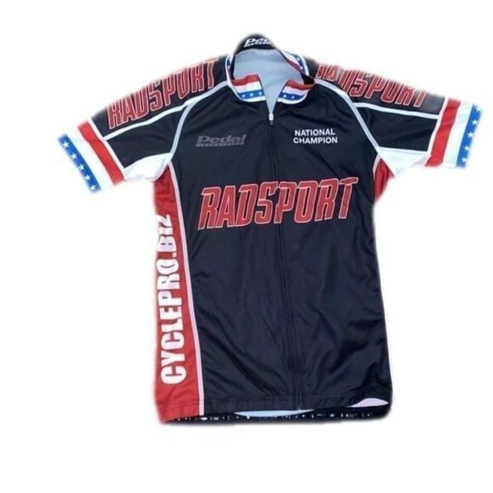 RadSport Cycling Jersey National Champion Black Red USA Half Zip Short Sleeve